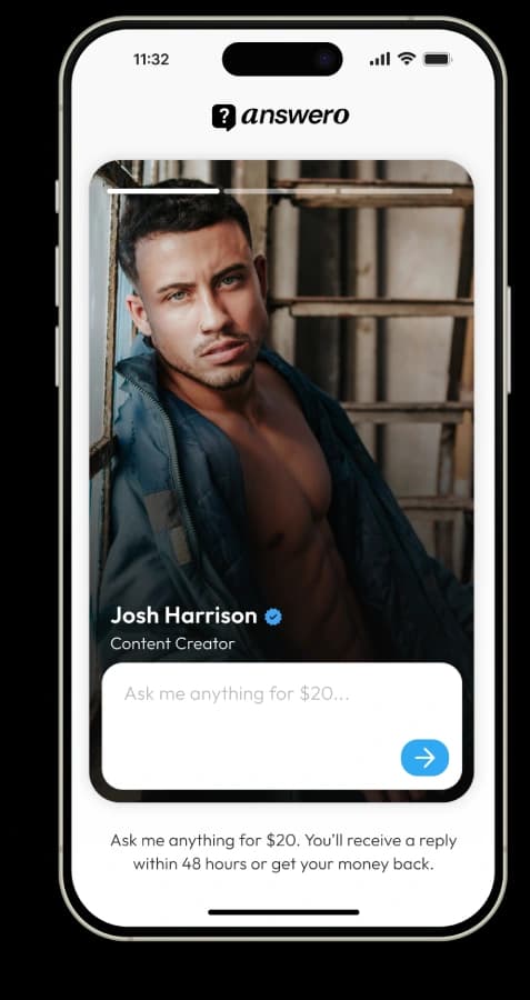 Screenshot of a creator's real Answero fan page on an iPhone, showing their profile and a question input box